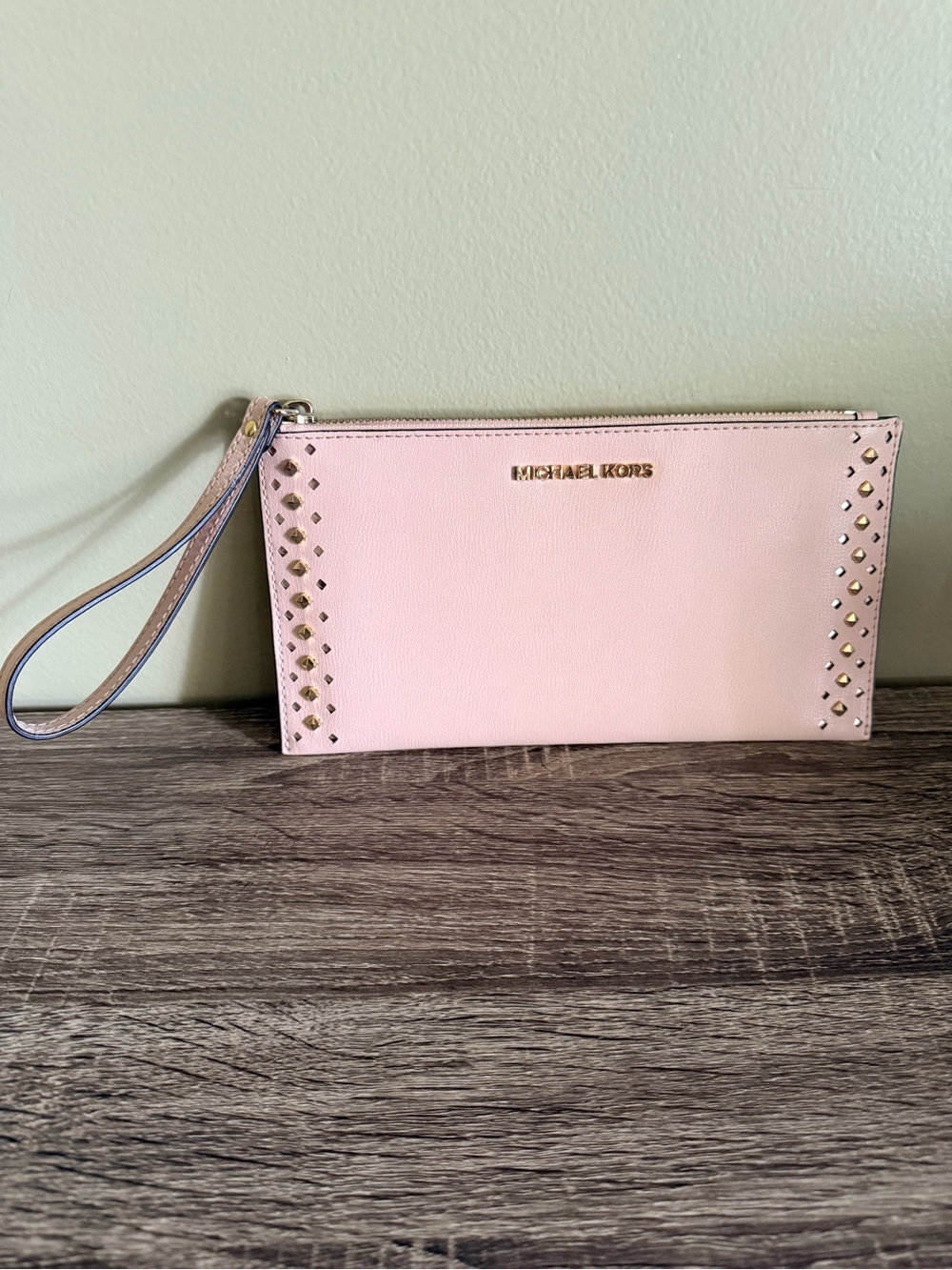 Michael Kors Light Pink Studded Wristlet Clutch Wallet